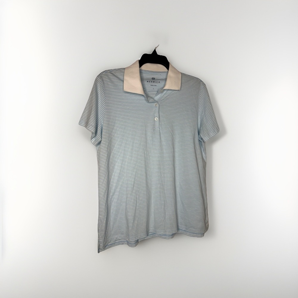 Renwick Polo Shirt Womens Size L Blue Striped Pima Cotton Short Sleeve Golf Top
